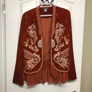 Burnt orange velvet jacket with embroidered and bead work size M